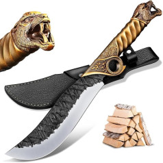 Purple Dragon Outdoor Knife Large - 5 mm Blade Spine, Survival Knife Made of Manganese Steel, Full Tang Machete with Zinc Alloy Handle and Sheath, Ideal for Chopping Wood, Gift for Men, Gold