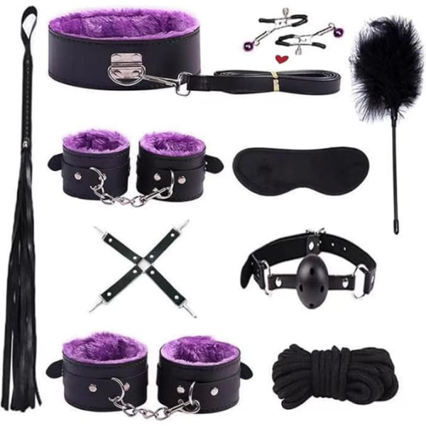 Purple 10 Piece Leather Fitness Equipment Set, Adjustable Exercise Protection Set, Home Elastic Band and Yoga Equipment