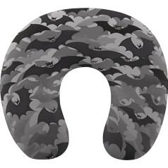 Halloween Bats Grey Travel Pillow, Comfortable Travel Neck Pillow, U-Shape Support Head to Relieve Fatigue, Portable Pillow, Suitable for Airplanes, Trains, Self-Driving Cars