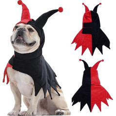 Lelepet Halloween Costume for Dogs - Clown Style Pet Cosplay, Funny Dog Cat Outfits, Adjustable Dog Cape & Hood for Christmas, Halloween, Parties, Red, L
