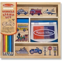 Vehicles: Wooden Stamp Set + FREE Melissa & Doug Scratch Art Mini-Pad Bundle [24099]
