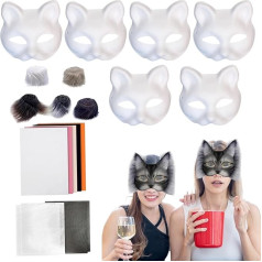 Cat Masks Making Kit, 18 Pieces/Set Creative Art Craft Cosplay Party Props Blank Cat Mask Set Animal Costume Accessories for Masquerade Party
