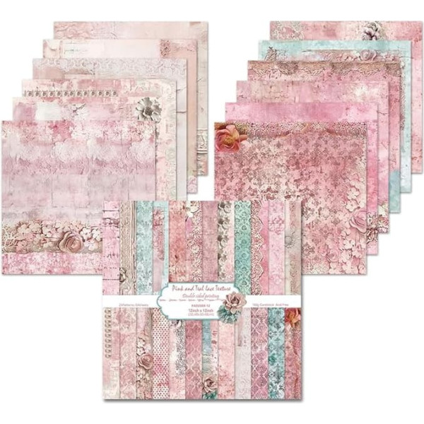 24 Sheets Scrapbooking Card Pad 12 Inch Double Sided Pattern Paper 12 Designs Decorative Paper for DIY Photo Album and Gift Decoration (Pink, 12 Inch)