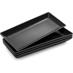 MALACASA Serving Platter Set of 4 Black Stoneware Rectangular 36 x 15.3 x 3.6 cm, Serving Tray Large - Ideal for Cakes, Sausage Plates, Salads & Festive Buffets at Home & Restaurant