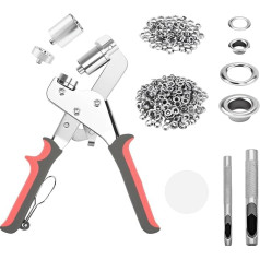 Professional Eyelet Pliers Set with 500 Eyelets (Diameter 10 mm) Eyelet Press + Hole Punch Pliers Eyelet Tool, Combined Hole and Eyelet Pliers with Punching Pads and 500 Silver Eyelets Rivets