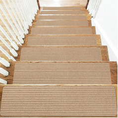 Stair Treads Mats, Pack of 15, Self-Adhesive Indoor, Stair Steps, Non-Slip, Can be Cut to Size, Reusable for Protect Pets, Seniors, Children, 55 cm x 22 cm, Beige