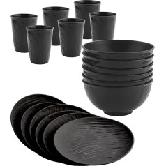 HOMGEN Plastic Plates and Bowls Set, Unbreakable Reusable Plates, Bowls, Cups, Microwave and Dishwasher Safe, Picnic Dinnerware Service for 6 People, 18-Piece