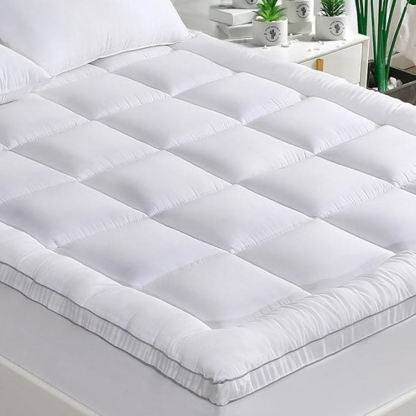 GRT King Size Mattress Topper 5cm Thick Viscose Bamboo Padded with 900gsm 3D Snow Down Alternative Filling Quilted Super Fluffy Extra Deep Topper (King Size 150x200)