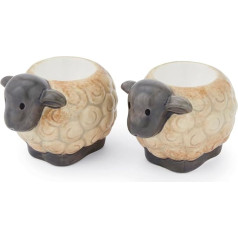 Cooksmart Highland Sheep Egg Cups Set of 2 British Design Stoneware Rustic Sheep and Nature Print Farmhouse Breakfast Tableware Durable and Decorative Kitchen Accessories
