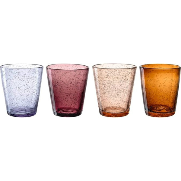 LEONARDO HOME Burano Drinking Glass • Set of 4 • Colourful Glasses Set • Bubble Inclusions • Water Glass • Soft Drink Cups • Four Colours • Dishwasher Safe • Handmade • 330 ml • 055289