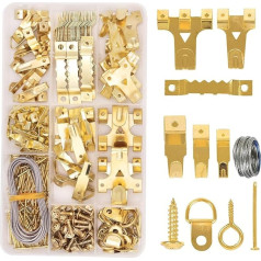 282 Pcs Gold Metal Picture Hooks Nail Nailed for Plasterboard Up to 22kg Suitable for Picture Frames, Clocks, Kitchen Utensils, Clothing, Keys & Decorations