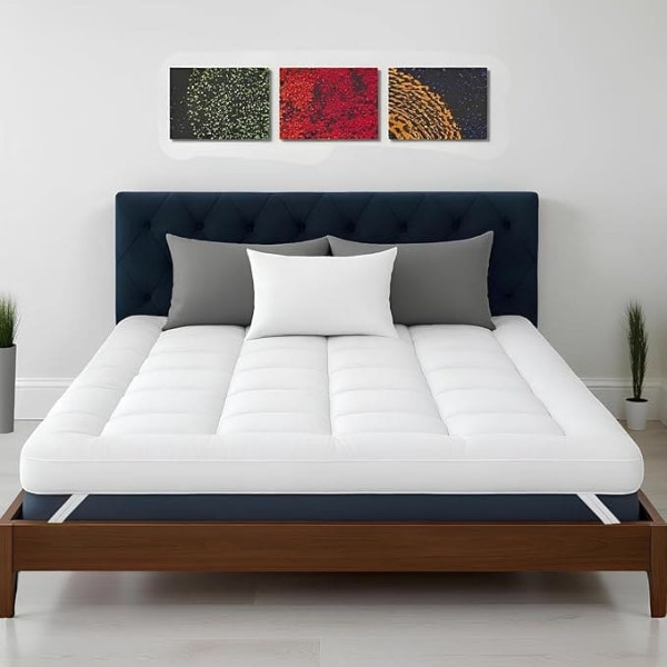 Cozy Aura Ultra Soft Quilted Mattress Topper Super King Size (180 x 200 cm), 10 cm Thick Mattress Topper with Elastic Straps, Hypoallergenic and Breathable Microfibre for