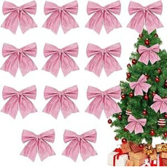 Christmas Tree Bows 12 Pack Silver Christmas Bows Glitter Wreaths Bows 5.5 Inch Bows for Christmas Tree Decorations Christmas Bows (Rose Red)