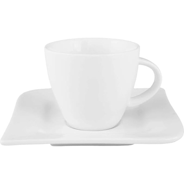 AMBITION Coffee Service Welle 12-Piece Coffee Set Porcelain Square White Cups Saucer