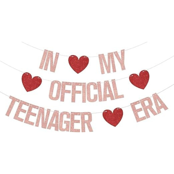 In My Official Teenager Era Banner, It's My 13th Birthday Party Dekoration, Teenager Geburtstag Party Supplies Roségold Glitzer