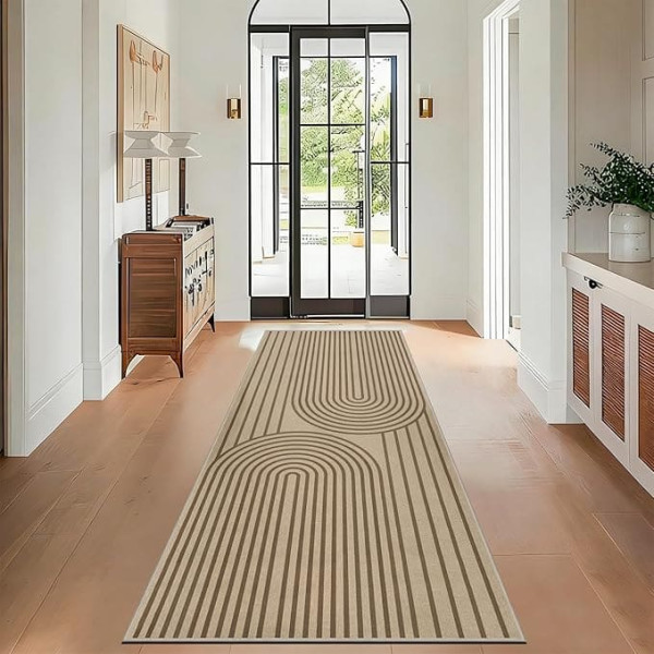 Rug Runner Hallway 80 x 200 cm, Jute Look Kitchen Rug, Washable Rug Hallway, Non-Slip Kitchen Runner, Brown Outdoor Rug for Kitchen, Living Room, Bedroom, Hallway, Entrance, Balcony