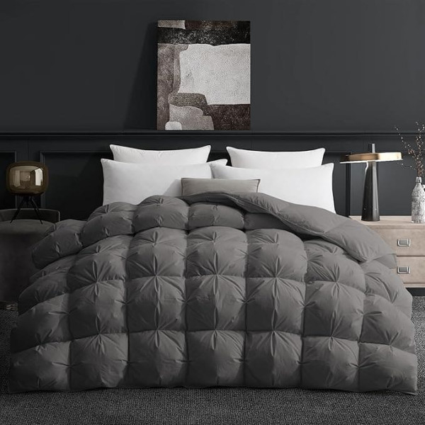 Deodar All-Season Duvet 220 x 240 cm, Down Duvet with 2220 g Down | Feather Filling, 100% Cotton Bed Cover, 3D Fluffy Construction, Breathable, Warm, Washable, Oeko-Tex, RDS, Dark Grey
