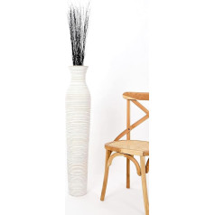Leewadee Large Decorative Floor Vase for Decorative Branches, Tall Standing Vase for Pampas Grass, Design Wooden Vase, 110 cm, White Wash