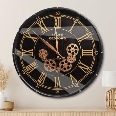 October Elf Große Wanduhr, 53,3 cm, echtes bewegliches Getriebe, Wanduhr, Metall, schwarz, Retro-Wanduhren, batteriebetrieben, leise, nicht tickend, für Küche, Wohnzimmer, Büro und Schlafzimmer (53,3