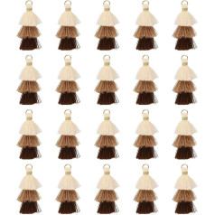 QUARKZMAN Pack of 20 Three-Layer Mini Tassels Tri-Colour Tassel Decoration 1.57 Inch Length Decorative Border Fringe Ribbon with Eyelets for DIY Key Chain Craft Decoration Beige Brown