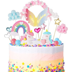 Pack of 26 Unicorn Cake Decorations, Rainbow Cake Decorations, Happy Birthday Cake Toppers, Balloon Stars Cake Toppers, Cake Toppers for Girls Birthday