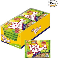 nimm2 Lachgummi Sour - 15 x 250g - Sour Fruit Gum with Fruit Juice and Vitamins - Candy in Six Flavours