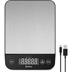 Etekcity Kitchen Scales, Digital 1 g Accurate, 10 kg Kitchen Scale with LED Display, Tare Function, USB Charging, Precision Scales for Kitchen, Stainless Steel