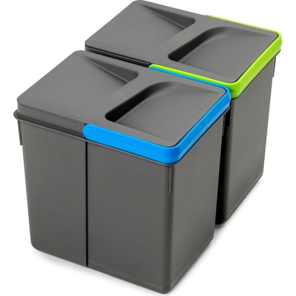 Emuca - Waste bin, bin for cuttable base, kit of 2 buckets with height 216 mm and capacity of 6 litres