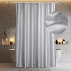 Silver Grey Glitter Shower Curtain: Fabric Glitter Shiny Metallic Shimmer Curtain for Bathroom Anti Mould Water Resistant Washable Shower Curtain for Wet Room 183x183