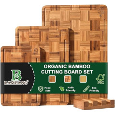 BAMBANG Schneidebrett Set Holz,Schachbrettmuster Stirnholz Hackblock Schneidebretter Bambus,Holzbrett Küche Messerschonendes Holzschneidebrett Bamboo Groß für Fleisch Gemüse