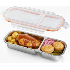 1 Stück Edelstahl-Bento-Box, 2 Fächer, Lunchbehälter mit transparentem Deckel für Mahlzeitenvorbereitung, unterwegs (700 ml, weißer Deckel)