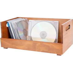 DICOSMETIC 1 x Wooden CD Storage Box with Handles for Film Cases, Music Cassettes, Record Records, Drinks Container, Organiser, Shelf, Storage Holder, DVD Display, Peru Wood