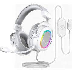 FIFINE Gaming Headset with Microphone, Over Ear Headphones with Cable, USB Headset for PC PS4 PS5, RGB Headphone with 3 EQ Modes, Surround Sound and Ear Pads