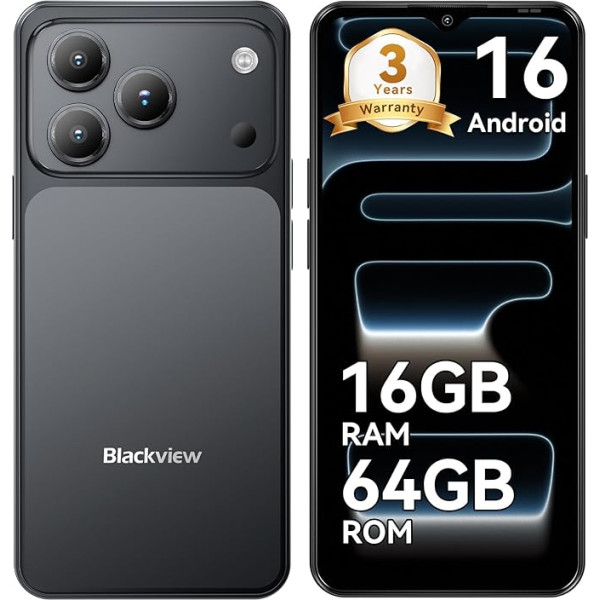 Blackview Wave 7C Smartphone Without Contract, Android 16 Smartphones 32MP + 13MP AI Camera, 16GB + 64GB/2TB, 6.56 Inch Mobile Phone Cheap, 5000 mAh Simlock-Free Mobile Phones, 4G Dual SIM/Face ID