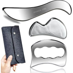 3 in 1 Muscle Scraper Stainless Steel Gua Sha Set Scraper Massage Tool IASTM Tools Great Physical Therapy for Arms, Back, Legs, Neck (3 Set)