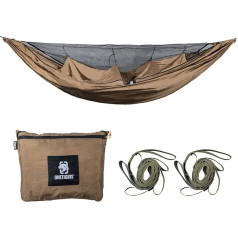 OneTigris Kompound Travel Hammock 1 Person Outdoor Hammock with Mosquito Net Reusable Packaging 260 x 130 cm Coyote Brown
