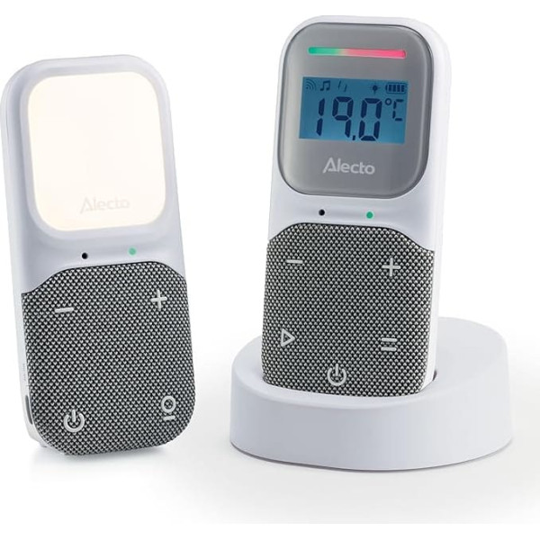 Alecto DBX140 - Modern Full Eco Audio Baby Monitor with Clear DECT Sound Quality, Display and Night Light - White/Grey