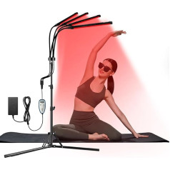 Red Light Lamp with Stand, 180 LEDs Infrared Lamp, 850 nm & 660 nm Red Light with 10/20/30 Min Timer, 5 Brightness Levels and 3 Modes, 4 Heads Infrared Light Lamp for Home/Office
