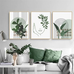 Martin Kench Set of 3 Bohemian Posters, Aesthetic Green Plant Pictures, Modern Wall Pictures, Living Room, Bedroom Decoration, without Frames (A, 40 x 60 cm)