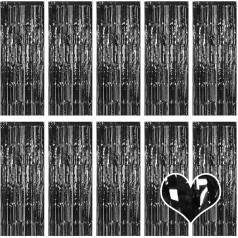 10pcs Black Backdrop Curtain 1mx2.5m Tinsel Foil Fringe Curtains Photo Booth Backdrop Streamers for Birthday Party Decoration Wedding Christmas Decoration (Black)