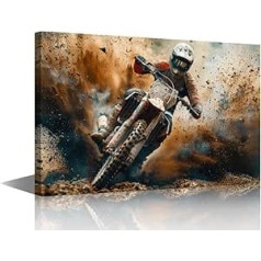 TISHIRON Leinwand-Wandkunst, Motocross-Poster – Agile Dirt-Bike-Fahrer, die auf einem extremen Kurs mit Staubwolke navigieren, gerahmter Druck für Wohnzimmer, Schlafzimmer, Sportdekoration, 61 x 40,6