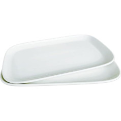 Provance Set of 2 25 cm x 14.5 cm Serving Tray Ceramic Porcelain White – Serving Plate Large Cake Plate Rectangular for Antipasti, Dessert, Cake, Sushi, Salad, Porcelain Plate