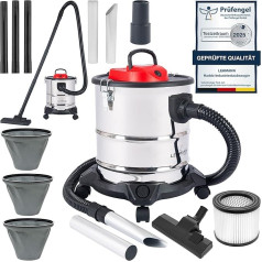 LEHMANN Haddo Industrial Vacuum Cleaner 2000 W Ash Vacuum Cleaner for Fireplace with Double Filter System Fireplace Vacuum Cleaner Ash Absorber Wet Dry Vacuum Cleaner with 20 Litre Stainless Steel