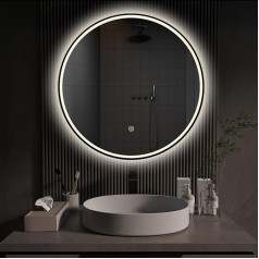 60 cm Bathroom Mirror with Lighting Round Black Metal Bathroom Round Mirror with Light with Touch Switch Memory Function LED Light Weschel 2700-6500K Warm White Cool White Neutral