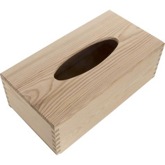 Rectangular Wooden Tissue Box with Sliding Base | 25 x 13 x 9 cm | Unpainted Pine | Ideal for Crafts and Decoupage