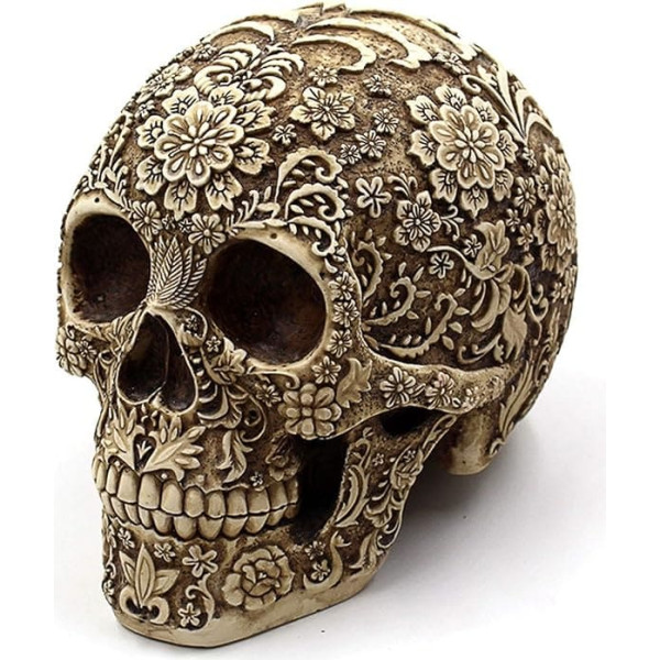 UJOY Creative Skull Flower Sculpture 20 cm Human Head Skeleton Statue Collectible Halloween Decoration Home Decoration Artistic Flower Skull Face Realistic Model Sculpture
