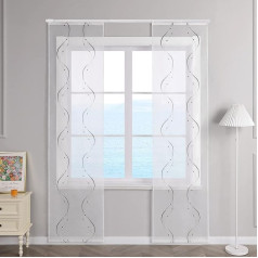 Sliding Curtains, Voile Panel Curtains, Set of 2, Sliding Curtains, Living Room Curtains with Velcro Tape, Transparent Curtain, Embroidered, Grey, W x H 57 x 225 cm, Pack of 2