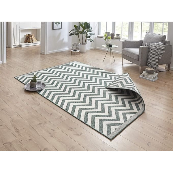 NORTHRUGS Indoor and Outdoor Rug Palma 160 x 230 cm - Reversible Rug Weatherproof Modern Design Zigzag Pattern Runner for Balcony Patio Garden Conservatory Living Room Rug Waterproof in Green Cream