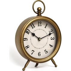 Antique Gold Finish Mantel Clock, Vintage Table Clock on Stand, Decorative Desk and Shelf Clock, Rustic Mantel Clock, Non Ticking