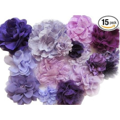 YYCRAFT 15pcs Purple/Lavender Chiffon Lace Hair Flower for Girls Headband Baby Flowers Bows,Crafts,Party Decoration(2